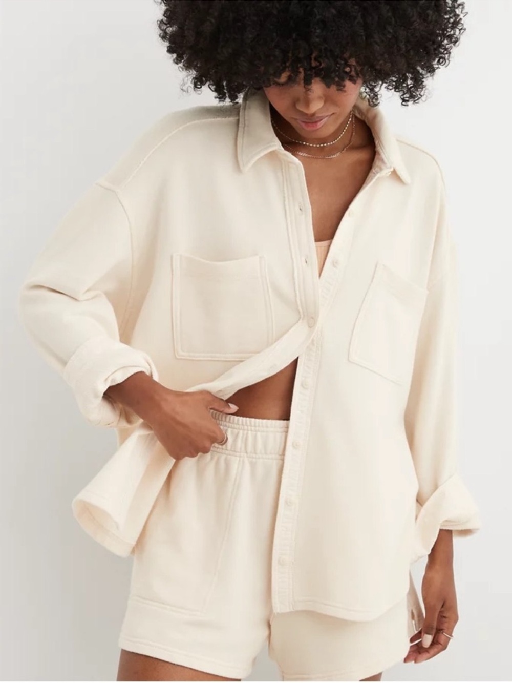 Aerie Lumber Jane Fleece Shacket Toasted Coconut Cream Button Up Medium